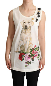 Dolce & Gabbana White Dog Floral Print Embellished  T-shirt -   -  Dolce & Gabbana.